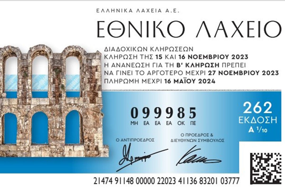 Στις 15 Νοεμβρίου ξεκινούν οι κληρώσεις της 262ης έκδοσης του Εθνικού Λαχείου