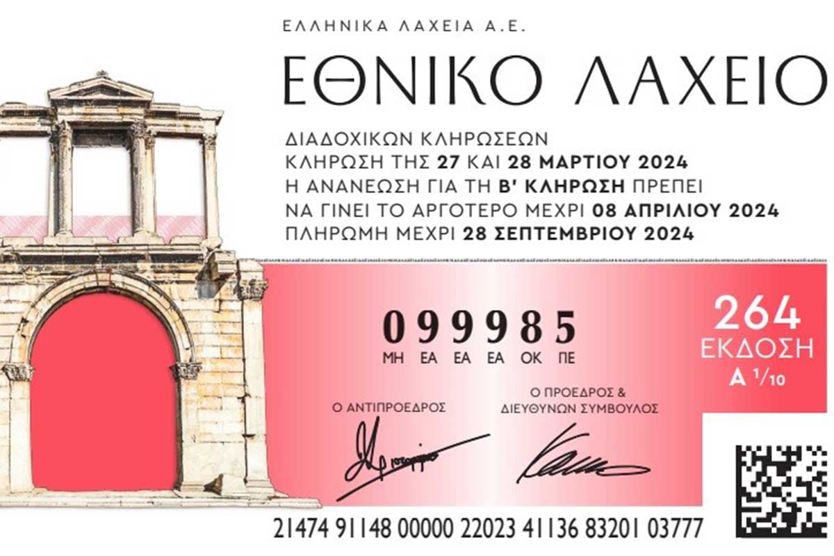 Διαθέσιμοι οι λαχνοί της νέας έκδοσης του Εθνικού Λαχείου με εγγυημένο έπαθλο 1 εκατ. ευρώ