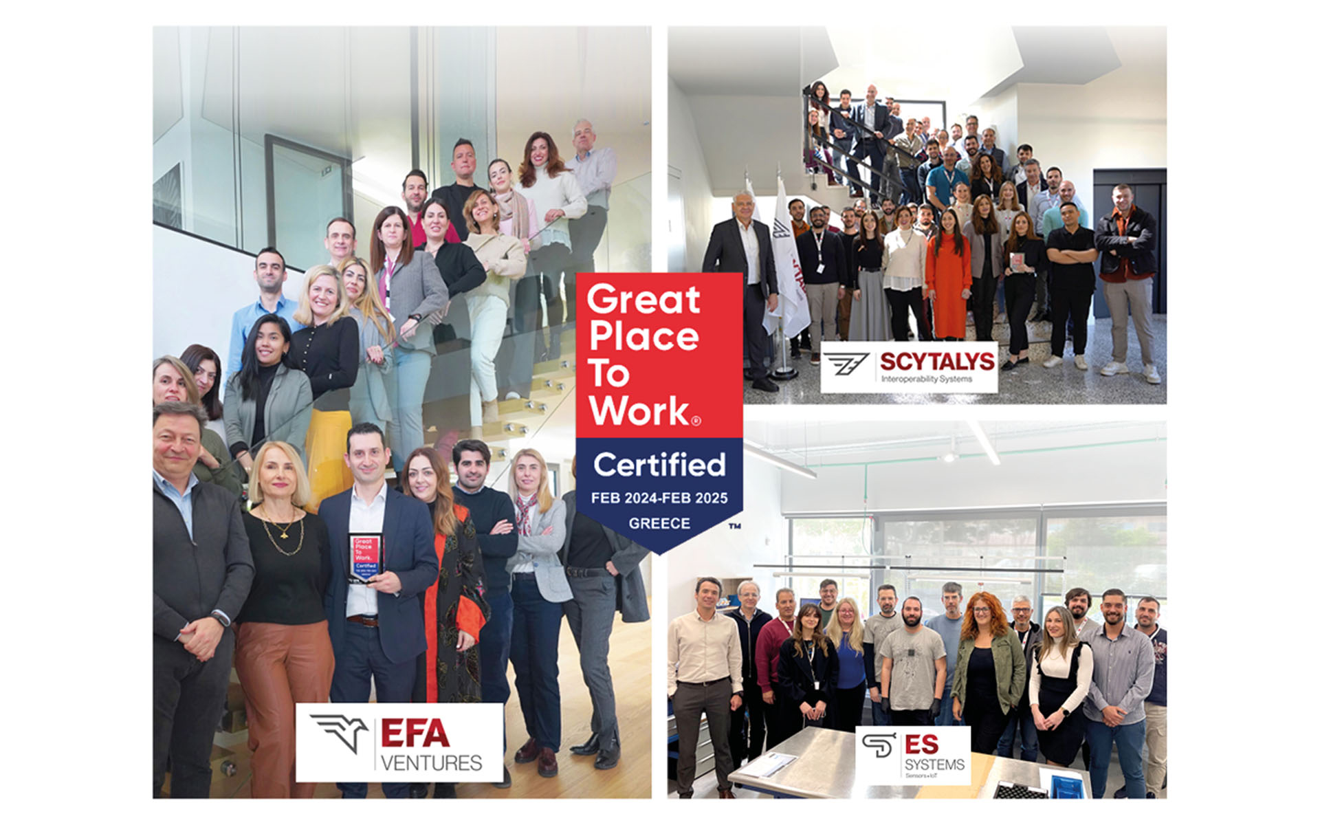 Πιστοποίηση Great Place to Work για τις εταιρίες EFA VENTURES, SCYTALYS, ES SYSTEMS