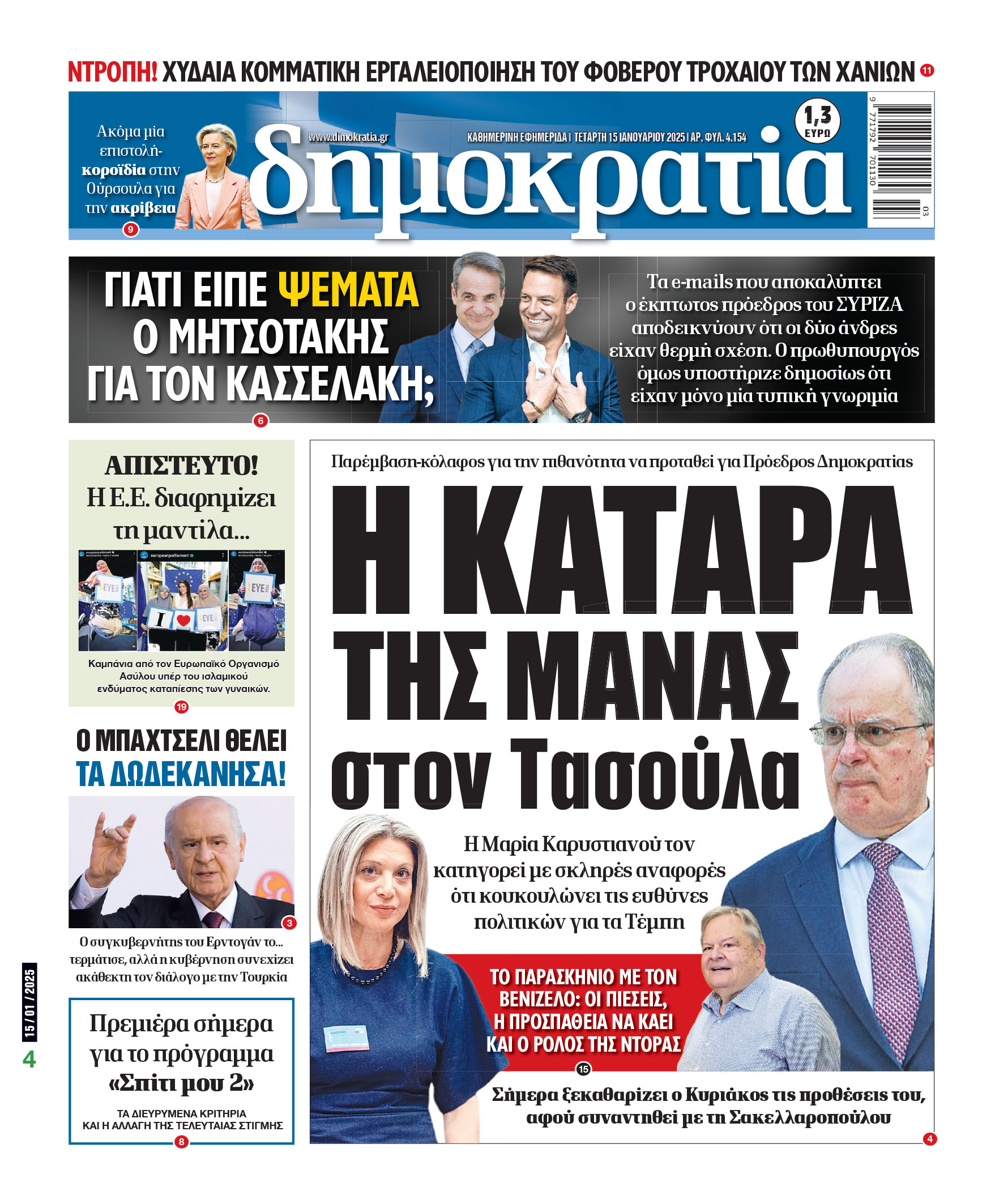 Τετάρτη 15/01/2025
