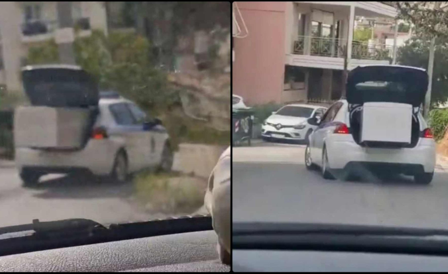 Βίντεο-σοκ με περιπολικό στο Καματερό: Μετέφερε ψυγείο στο πορτ-μπαγκάζ