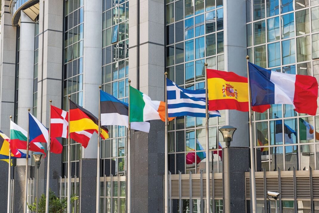 Fluttering,Flags,Of,The,Countries,Of,The,European,Union,In