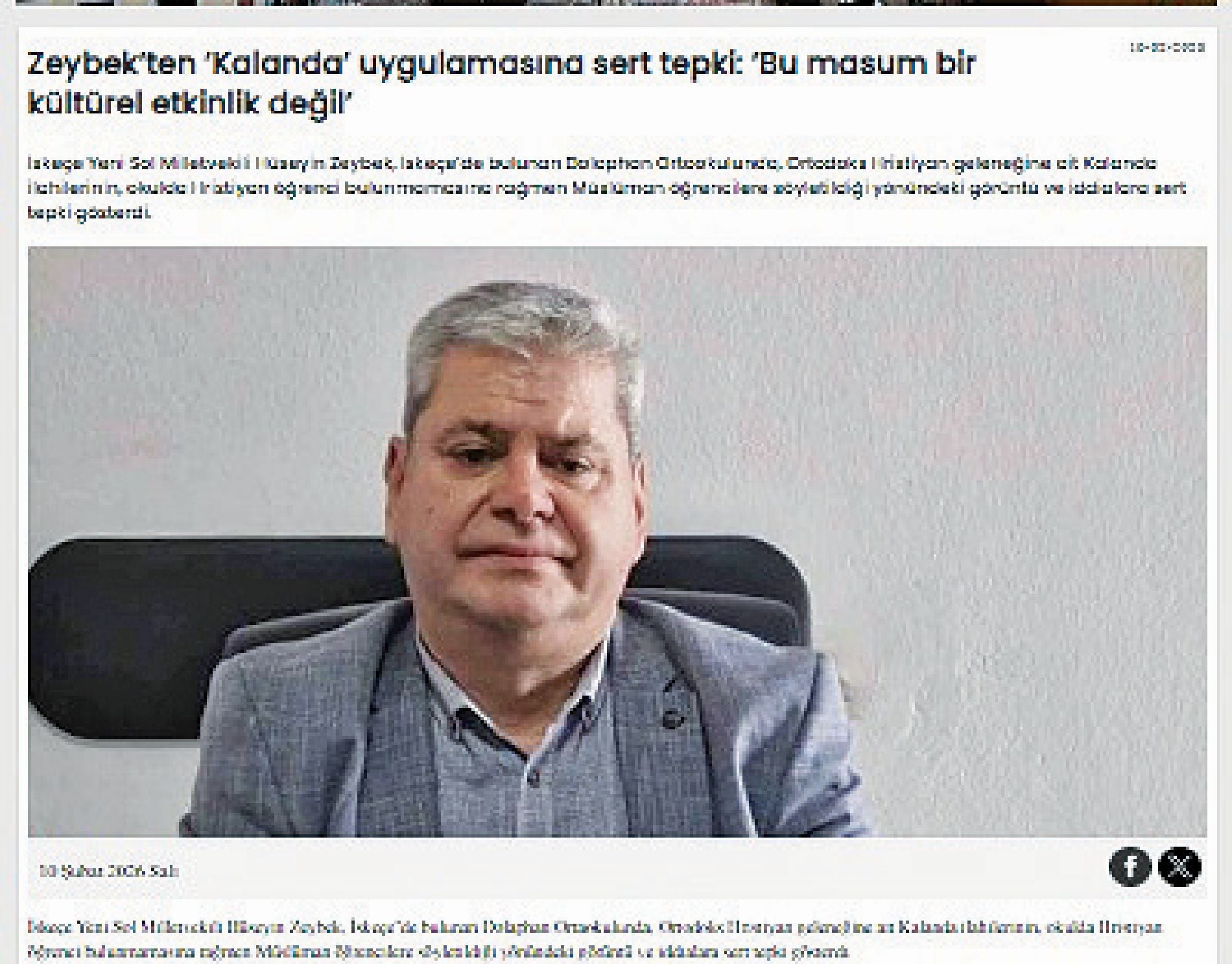 Υπουλη επίθεση του μουσουλμάνου βουλευτή Ζεϊμπέκ στην Ορθοδοξία